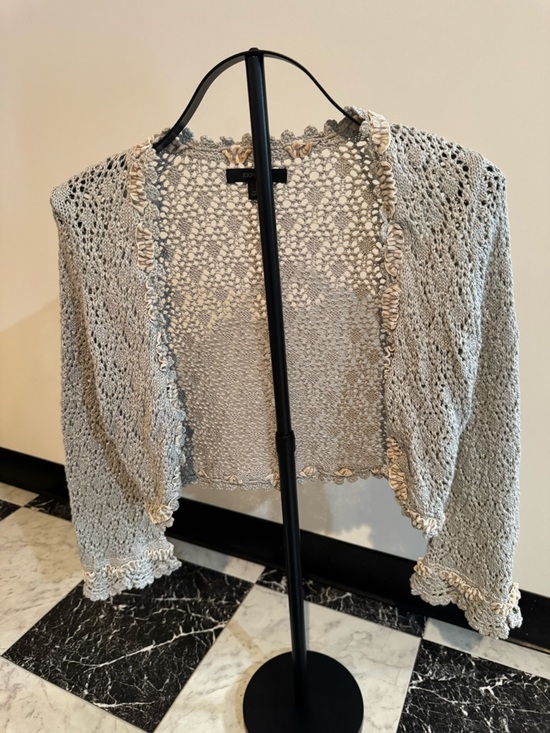 Express Sweaters - Y2K Express Crochet Lace Cardigan Ruffle Trim Festival Fairycore Boho Shrug S